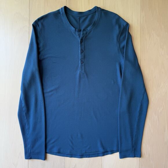Lululemon Henley Shirt Medium Blue Long Sleeve Causal Athleisure Minimalist - Picture 2 of 9